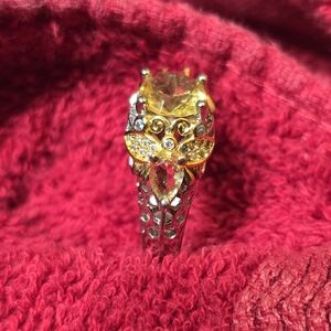 Yellow Crystal Floral Accent Ring - Women Jewelry